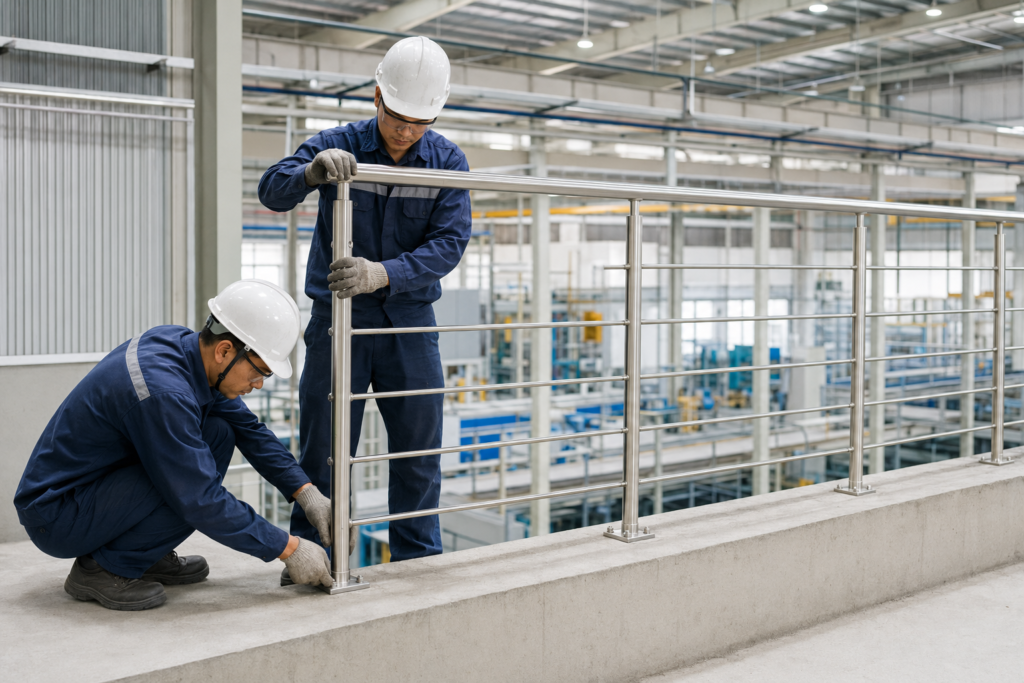 Lắp đặt lan can inox tại nhà xưởng Hưng Yên
